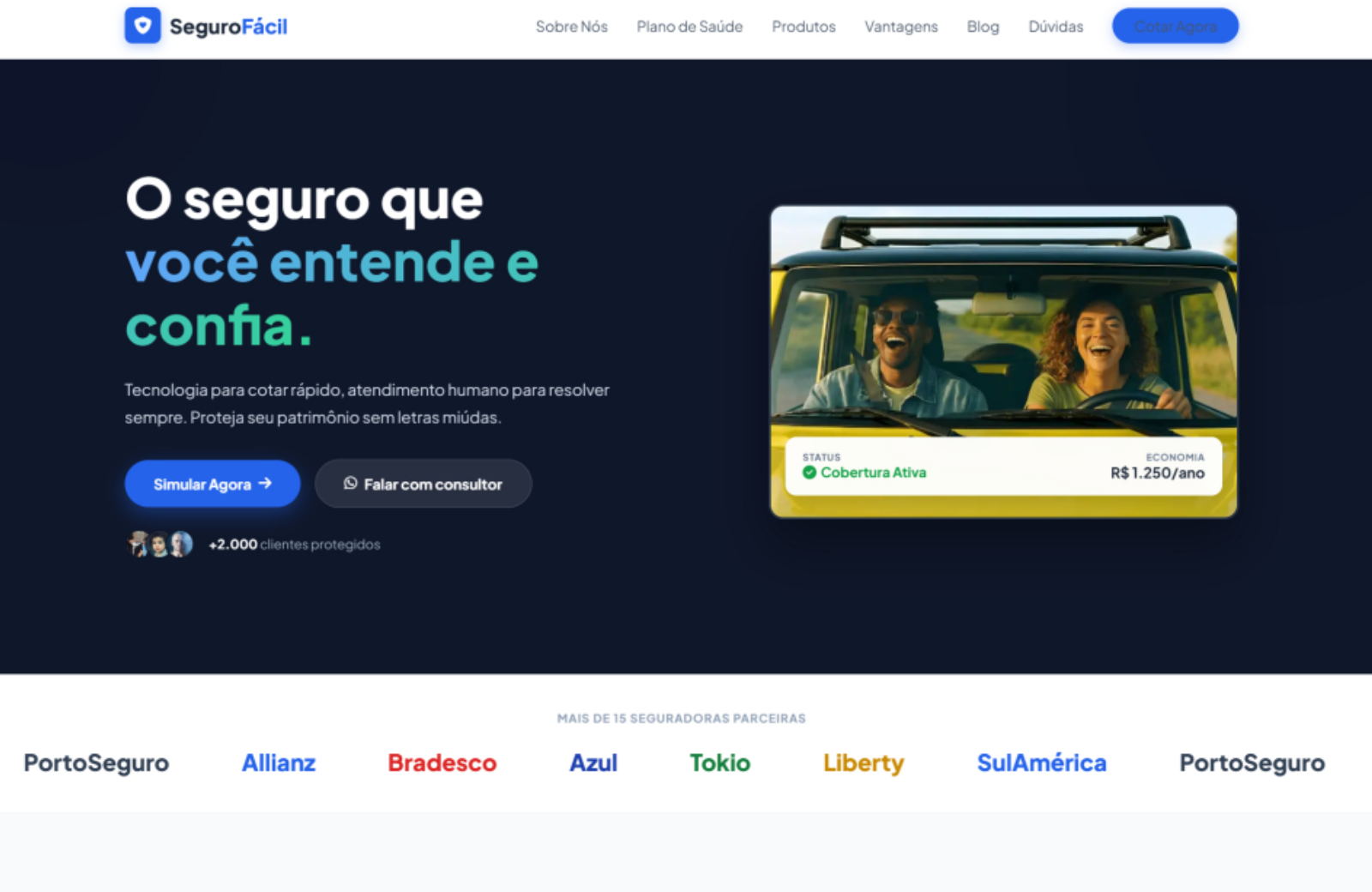 Versão anterior do site Seguro Fácil